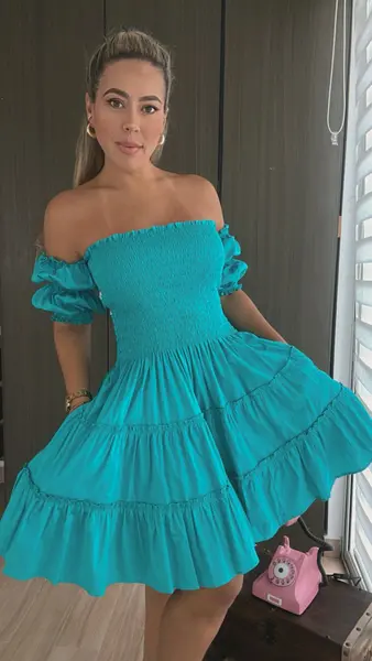 Vestido Verde Agua Marina Con Manga