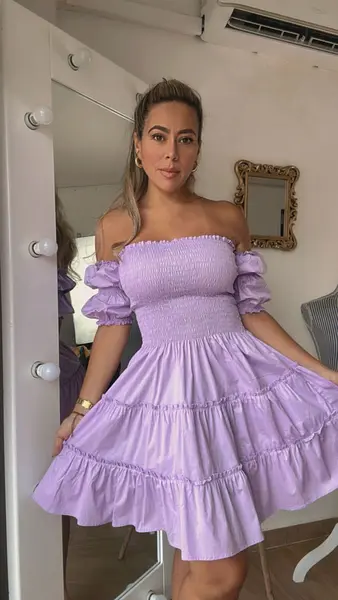 Vestido Lila Con Manga