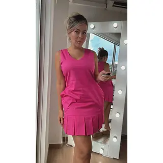 Vestido Fucsia Con Botones Y Tiras Femenino