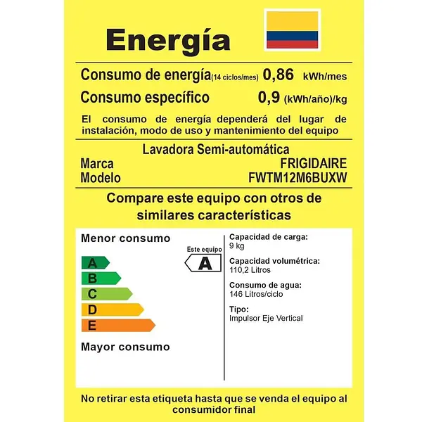 Lavadora Semiautomática Frigidaire 12 Kg Doble Tina