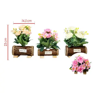 Maceta En Forma De Tronco Con Flores Artificiales