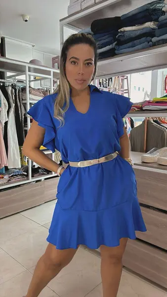 Vestido Azul Rey-Manga Suelta Y Bolero