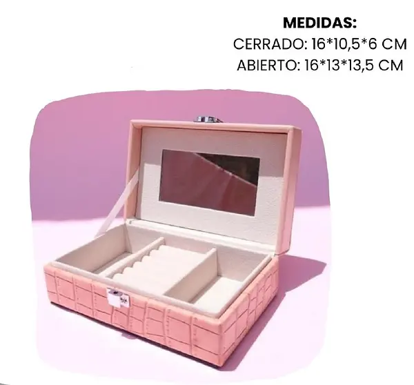 Caja Rosada Para Organizar Joyas Con Espejo Incluido