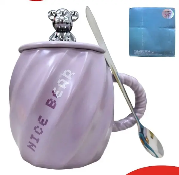 Pocillo Morado Con Cuchara Y Tapa Incluida