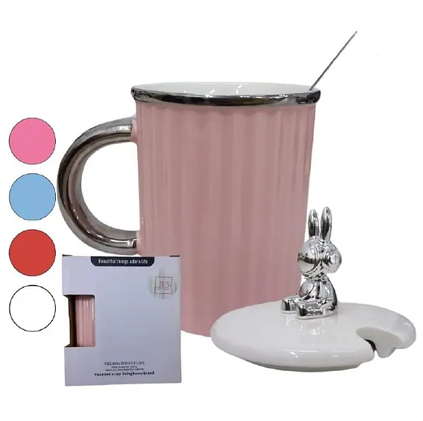 Pocillo Rosado Con Cuchara Y Tapa Incluida