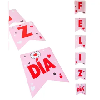 Banderin De Feliz Dia Rosado Con Corazones