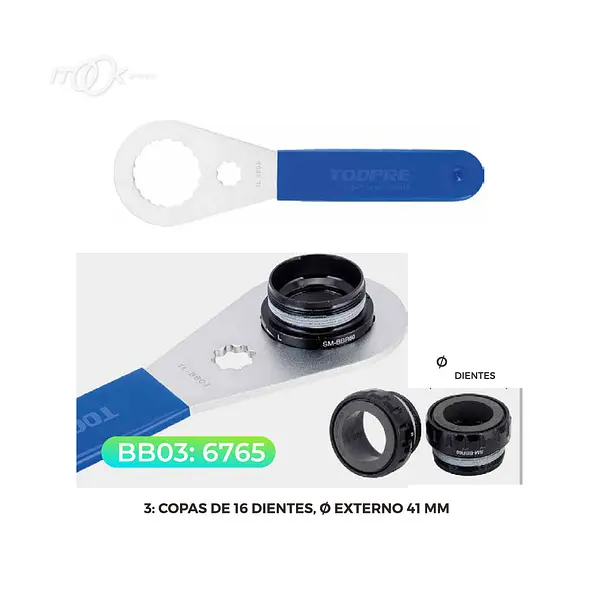 Llave Para Cajas De Centro, Copas De 16 Dientes Externo 41mm