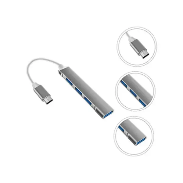 Hub 4 Puertos Usb 2.0 2 En 1 Type C+Usb