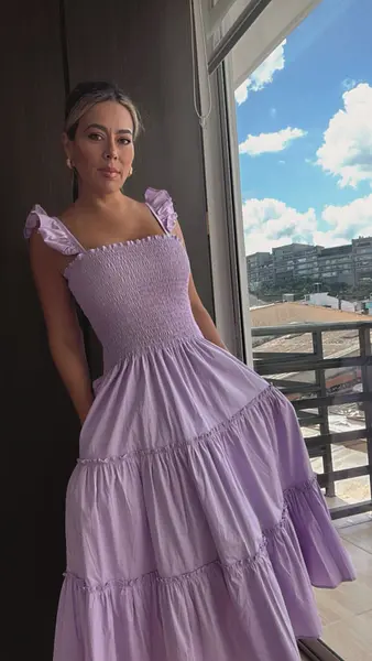Vestido Largo Lila Con Tiras Finas