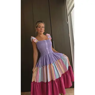 Vestido Largo Estampado Con Tiras