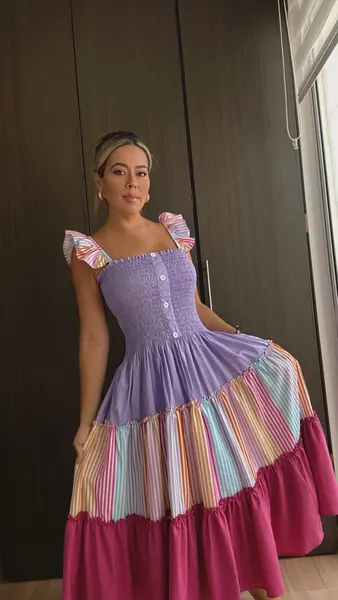 Vestido Largo Estampado Con Tiras