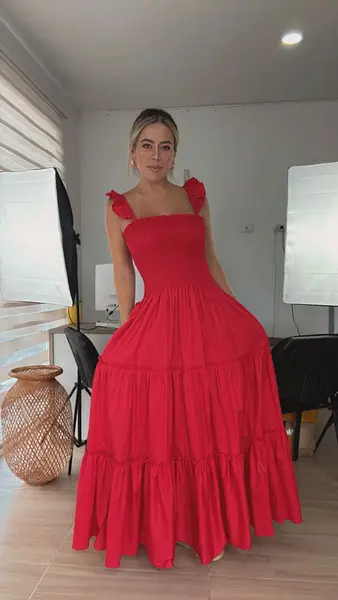 Vestido Largo Rojo Con Tiras Finas
