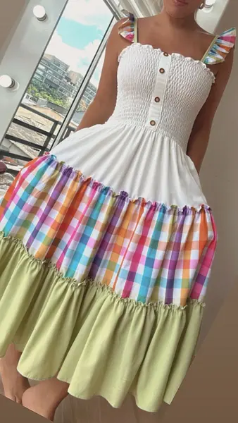 Vestido Largo Estampado Con Tiras