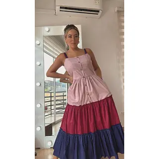 Vestido Largo En Tiras Combinado