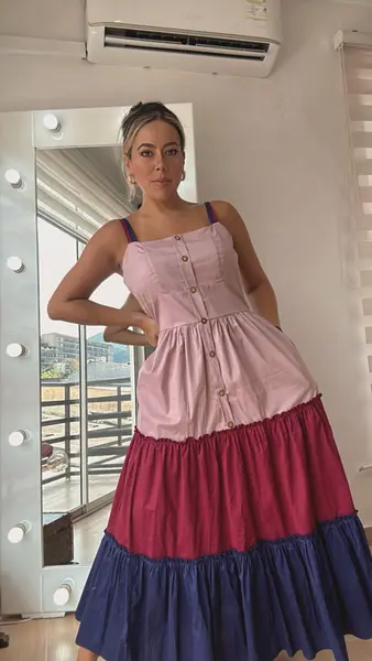 Vestido Largo En Tiras Combinado