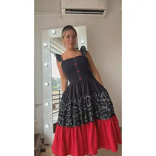 Vestido Largo Estampado Con Tiras