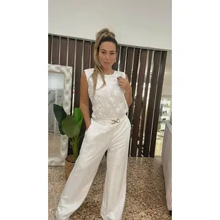 Enterizo Blanco Marfil En Tela Texturizada