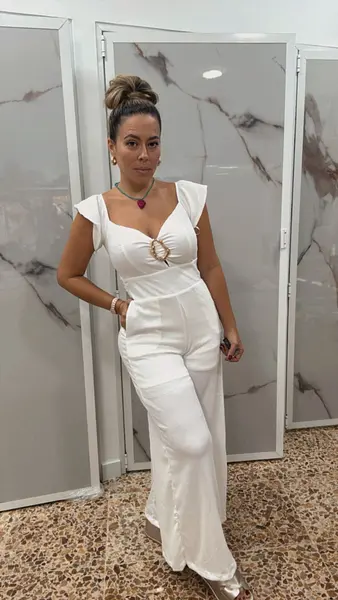 Enterizo Blanco Marfil En Tela Crepé Para Mujer