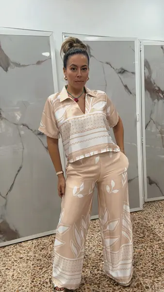 Set De Chaleco Y Pantalón Estampado Para Mujer
