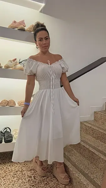Vestido Blanco Campesina Con Boleros Románticos