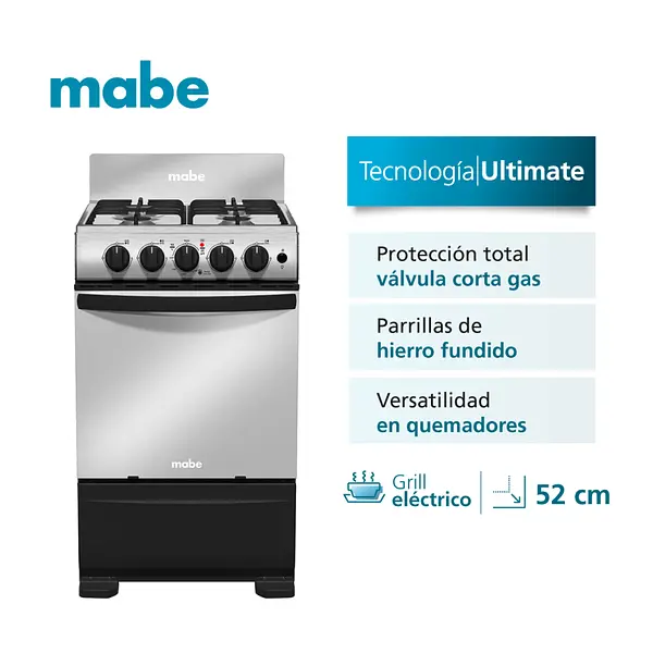 Estufa Mabe Con Horno 52 Cm Gas Inox-Negro