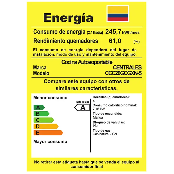 Estufa Con Gabinete Centrales 52 Cm Inox