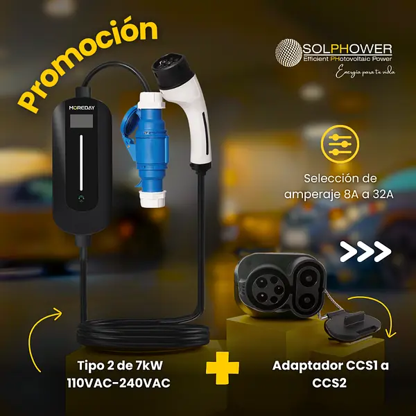 Combo Ev Moreday Cargador 7 Kw Tipo 2 + Adaptador Ccs1