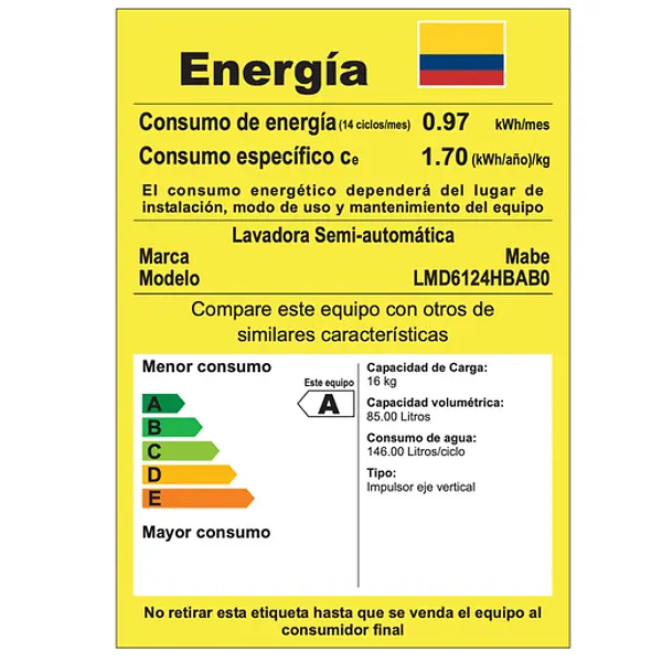 Lavadora Semiautomática 16 Kg Blanca Mabe - Lmd1123h