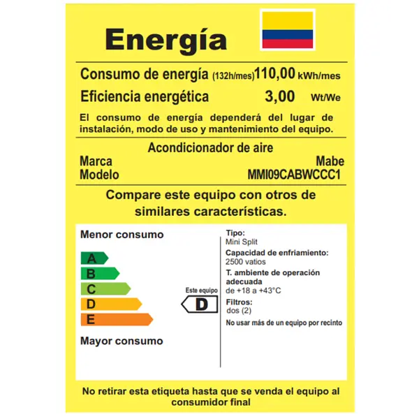 Aire Acondicionado Mini Split 9000btu Inv 110 Blanco Mabe