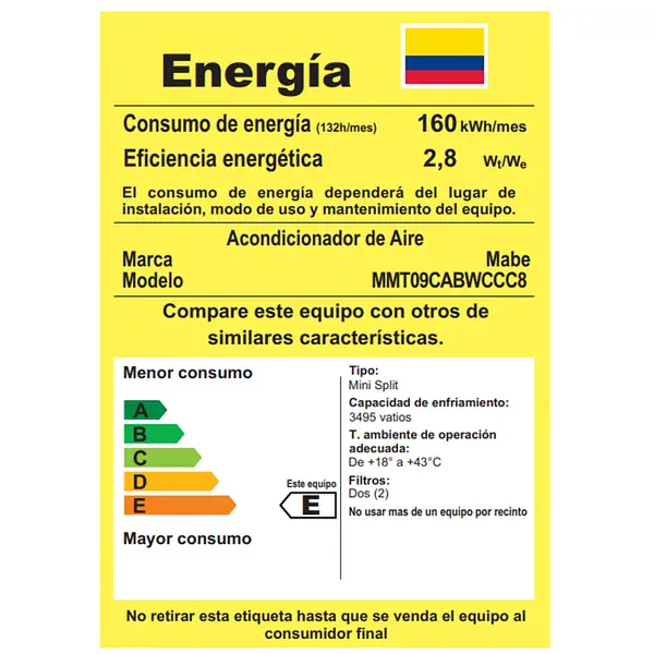 Aire Acondicionado Mini Split 9000btu 110 Blanco Mabe
