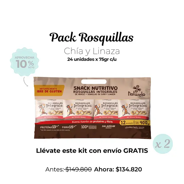 Pack Rosquillas Integrales Arroz Semillas Chía Linaza