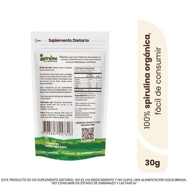 2 X 1 Spirulina Cápsulas Vegetales