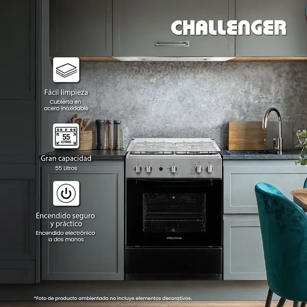 Estufa Challenger Con Horno Inox 60 Cm 4 Puestos Gas Propano