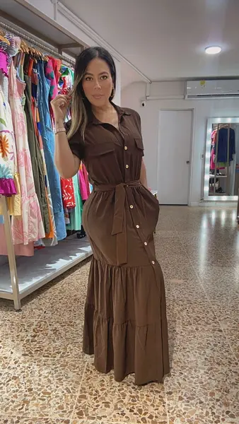 Vestido Largo Café Elegance