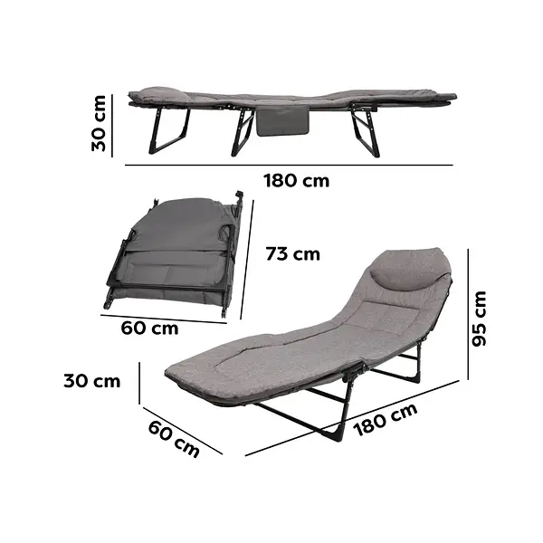 Cama Plegable Acolchada Reclinable Camping Exterior Portátil