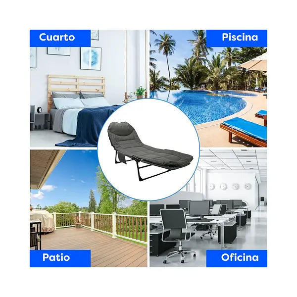 Cama Plegable Acolchada Reclinable Camping Exterior Portátil