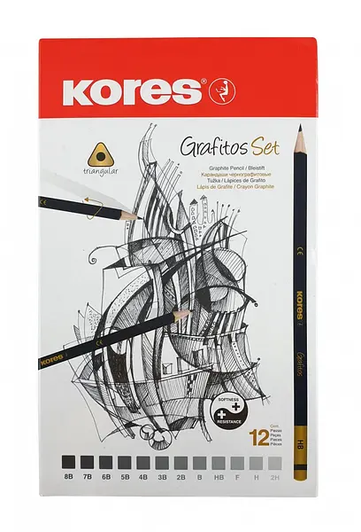 Set Lapiz Dibujo X12 Graduado Triangular Kores