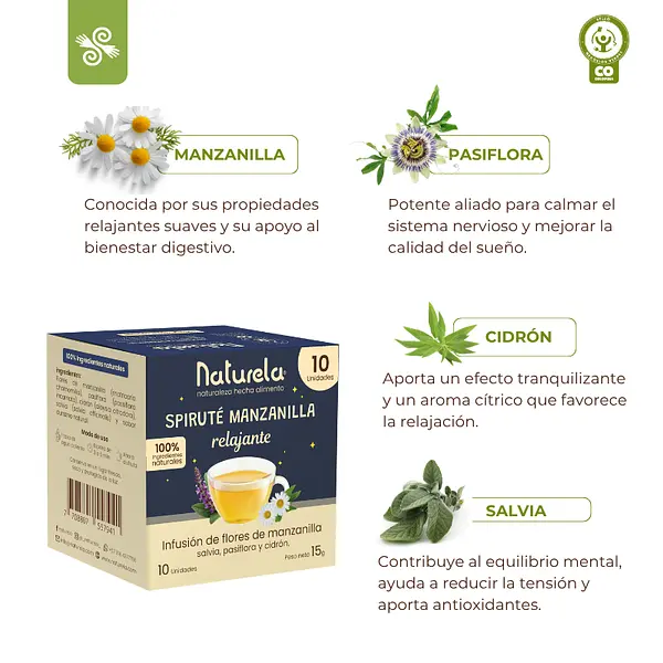 Spiruté Manzanilla Con Pasiflora, Cidrón Y Salvia Relajante