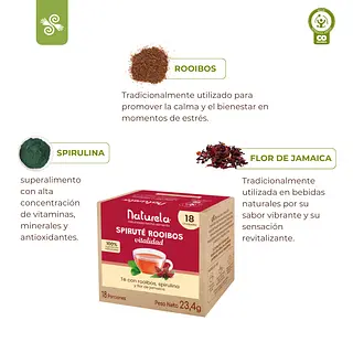 Té Rooibos, Spirulina, Té Rojo y Flor de Jamaica