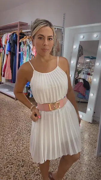 Vestido Plisado En Tiras