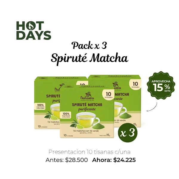 Pack X3 Spiruté Purificante Con Té Matcha