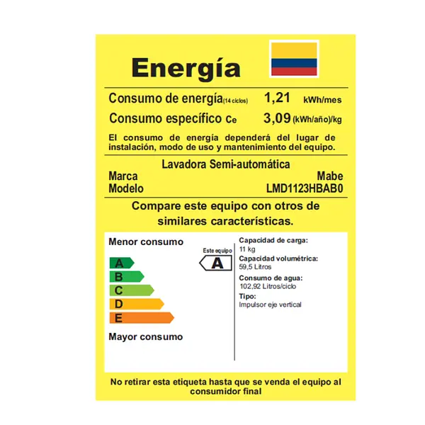 Lavadora Semiautomática Mabe 11 Kg Blanca