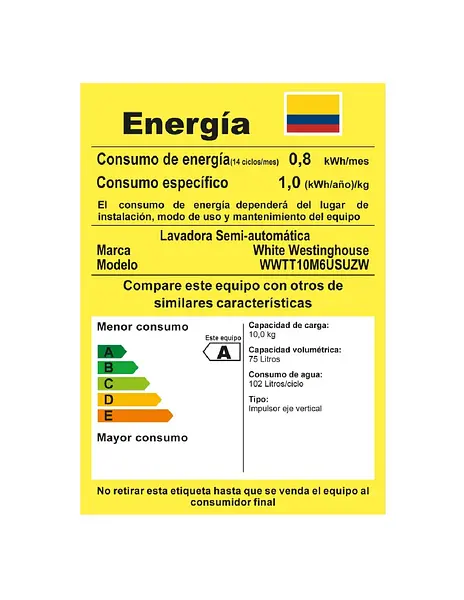 Lavadora Semiautomática White-Westinghouse 10kg Electrolux