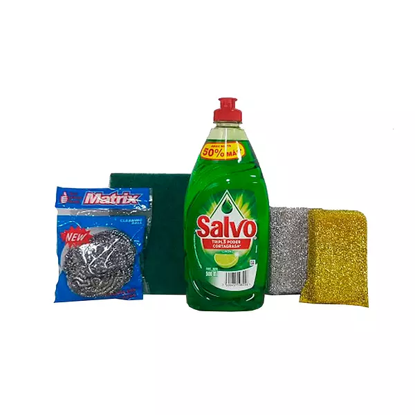 Salvo 500 Ml + Esponja Oro y Plata + Sabra + Esponja de Acer