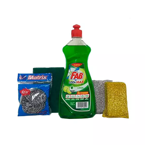 Lozamax Fab Limon Liq 700 Ml + Esponja Oro y Plata + Sabra +