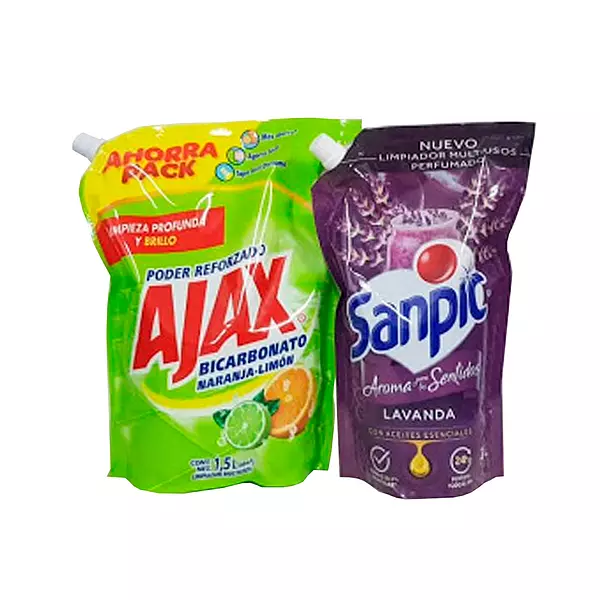 Ajax Liq Naranja Limon con Bicarbonato 1.5 L + Limpiapisos S