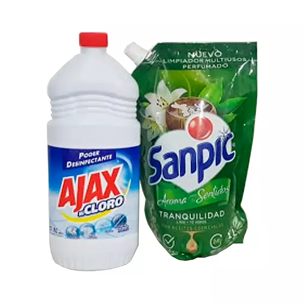 Ajax Bicloro 1 L + Limpiapisos Sanpic Tranquilidad 1 L