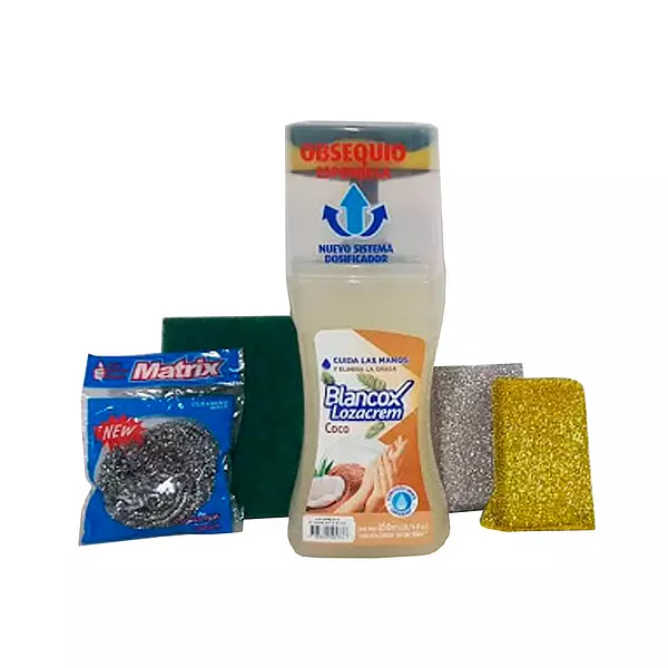 Loza Cream Blancox Coco 850 Ml + Esponja Oro y Plata + Sabra